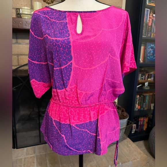 TRINA TURK Patterned Silk Blouse - Fuchsia, Hot Pink, Purple - Small - Picture 2 of 11